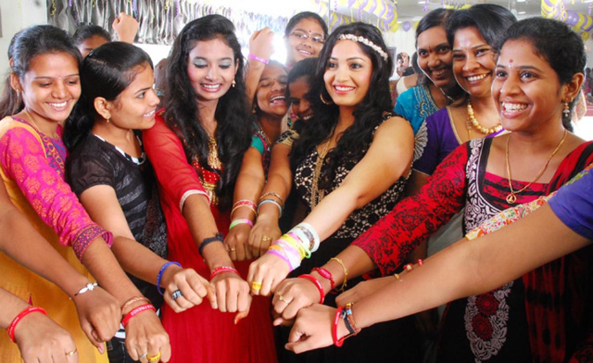 Film actress Madhavi Latha participating in the Friendship Day celebrations in Vijayawada on Sunday (Hans Photo N Kishore)